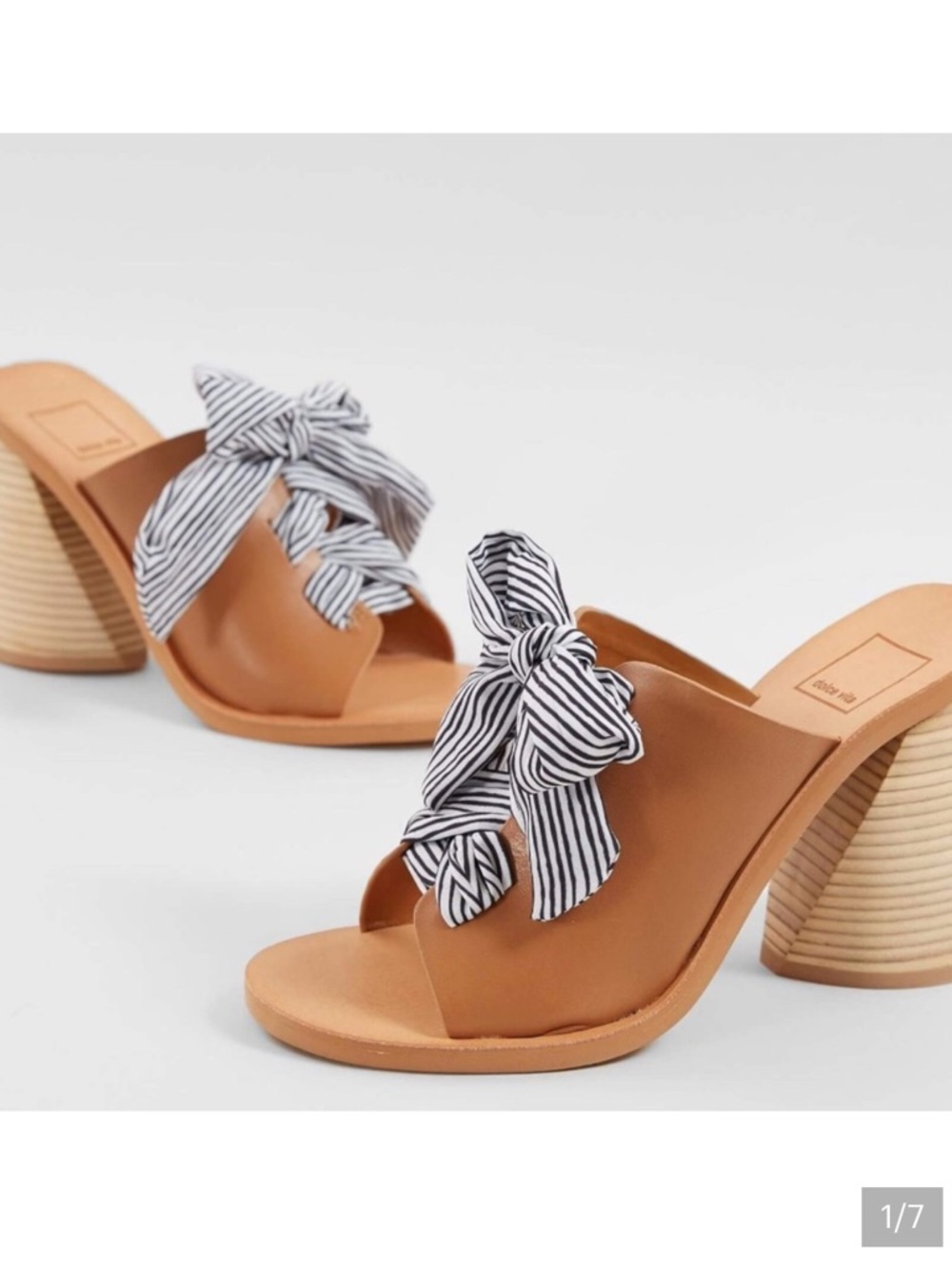 Dolce Vita Tan Block-Heel Slide with Striped Bow 8 - Picture 2 of 7